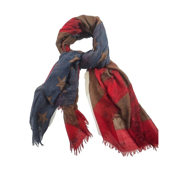 CS O/S Free People Distressed American Flag Americana Stars Stripes Scarf Wrap - Picture 1 of 3
